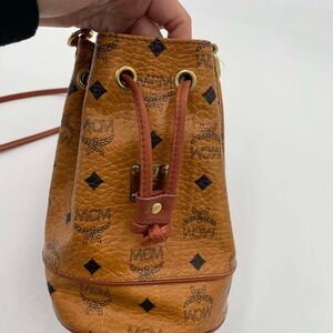 MCM Brown Leather Drawstring Bag